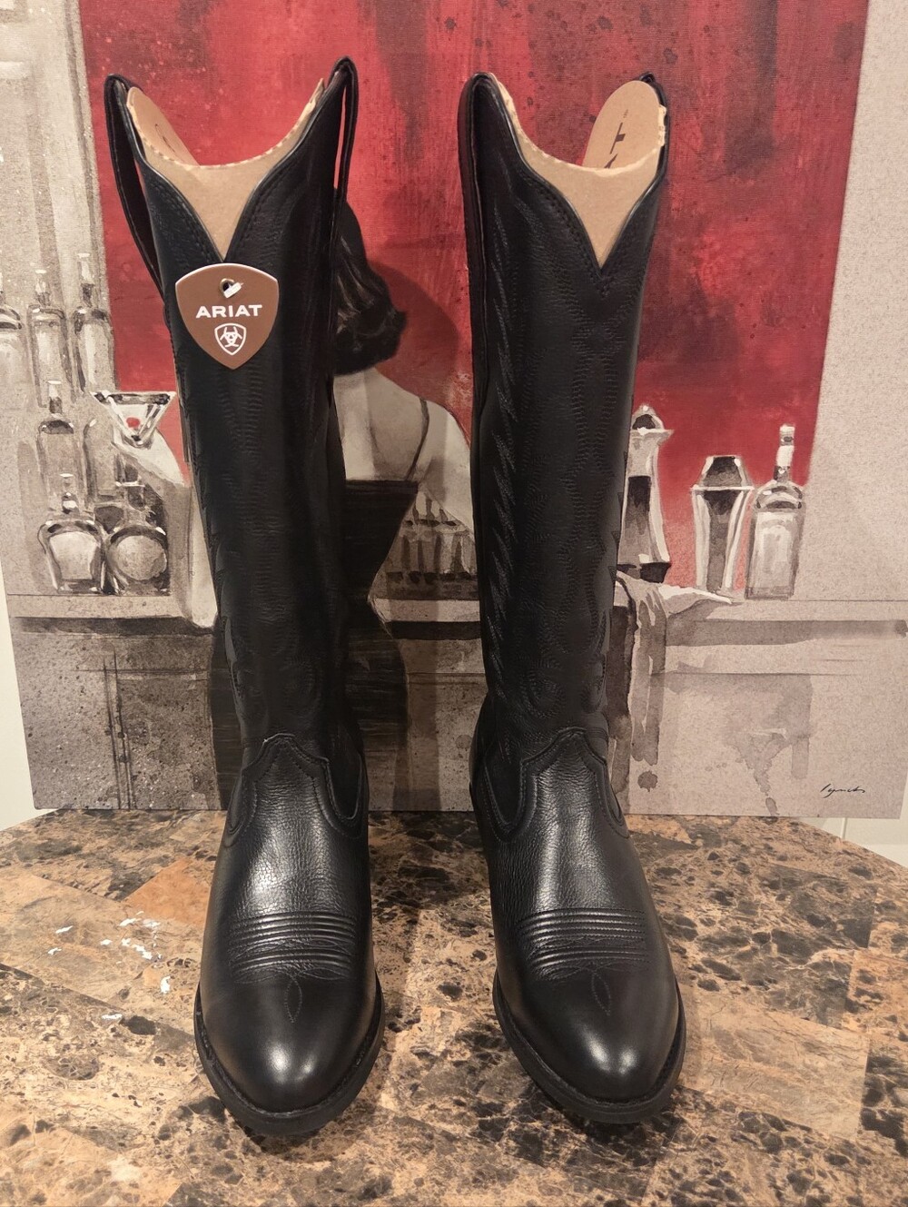 NWT!! Ariat Women's Heritage Black StretchFit Round Toe Tall Cowboy Boots SZ 9
